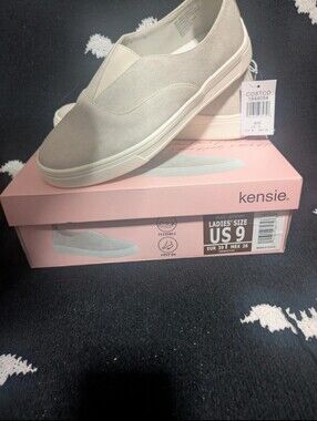 kensie Slip-On Canvas Sneakers in Beige